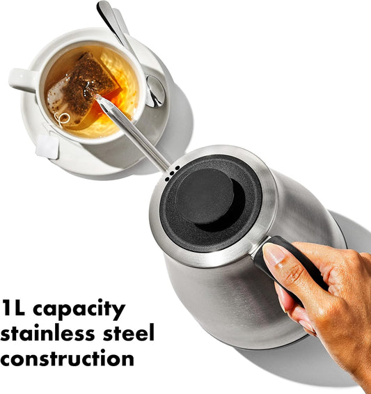 OXO Brew Pour Over Gooseneck Electric Kettle - Stainless Steel | Adjustable Temperature Control, Built-In Timer, Cord Free, Precise Pour, Automatic Shut-Off, Coffee And Tea