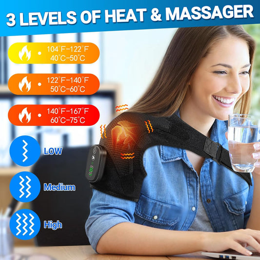 Cordless Shoulder Heating Pad with Massager, FSA Eligible Shoulder Massager | Heated Shoulder Wrap with 6 Heat & 6 Timer Modes, 3 Vibration, Deep Tissue Pain Relief, Rotator Cuff, HSA Approved
