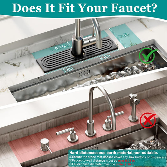 Stone Faucet Mat for Kitchen Sink - Quick Dry Diatomite Sink Splash Guard, Prevents Moisture Buildup & Water Stains, Water Absorbing Stone Tray for Bathroom Countertop (White, 20" x 4")