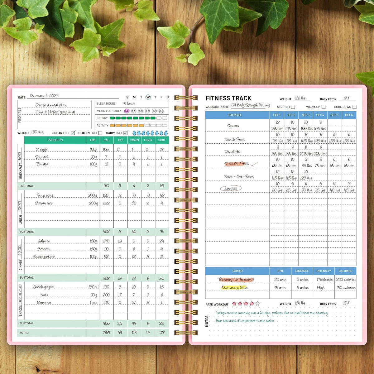 Wellness Planner & Fitness Log - Daily Diet & Health Journal with Weight Loss, Wellness Journal Notebook for Tracking Fitness, Sleep, Nutrition, Meal, Habits, A5(5.8 x 8.6 inch) (Green)