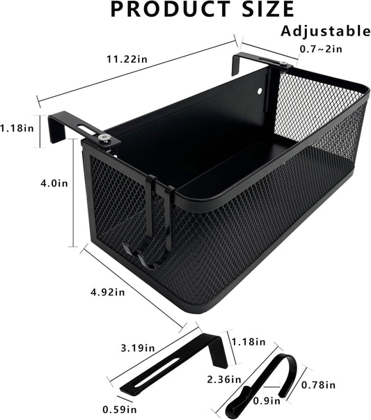Bedside Caddy Shelf with Hook, Bed Shelf Organizer for Bunk Bed, Office Cubicle, Dorm Room, Holder for Phone, Snacks, Books (Black, 11*4.9*3.9 inch)
