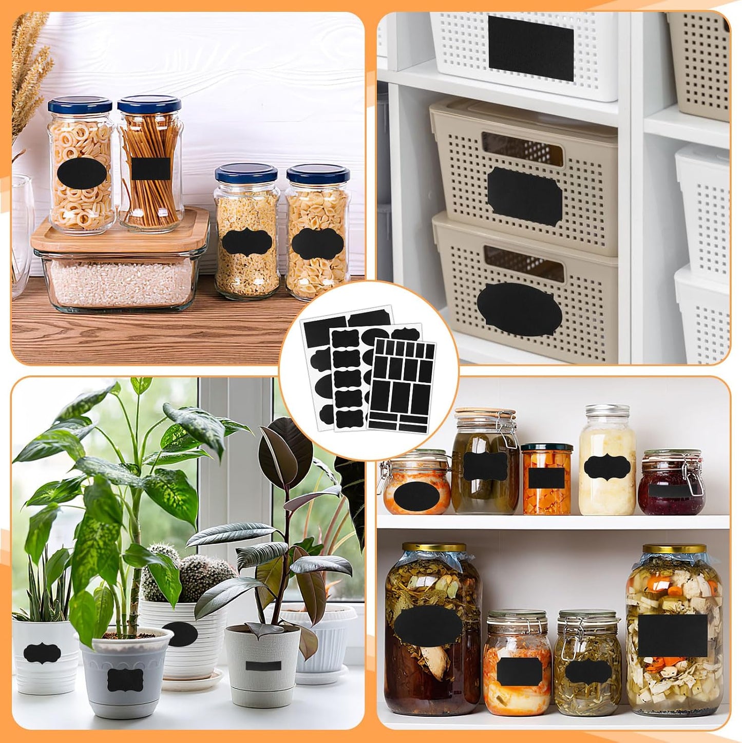 273 Pcs Labels for Jars, Waterproof Reusable Chalkboard Labels | for Food Containers, Bottles, Blackboard Stickers with 1 Erasable Chalk Marker (Black)