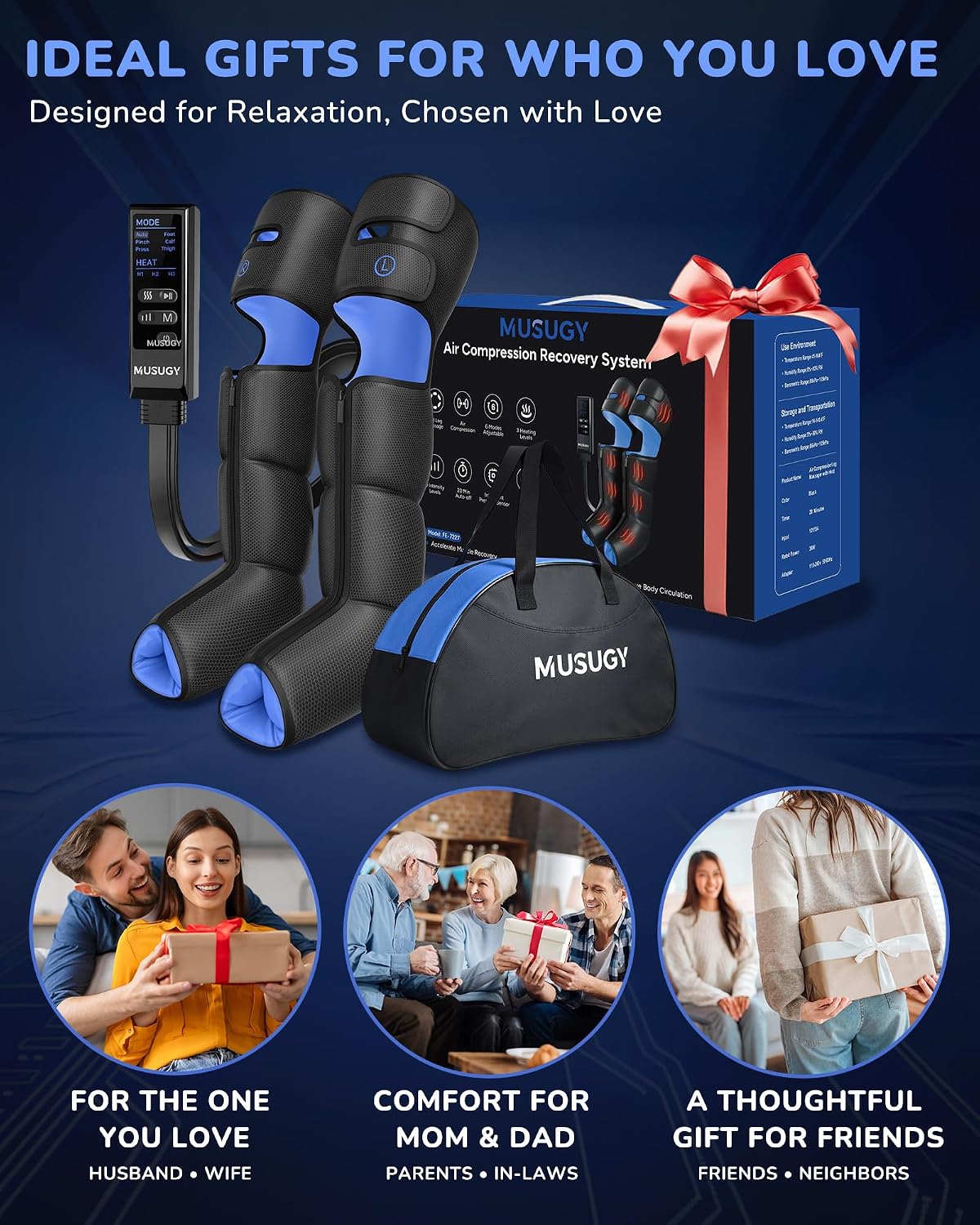 Leg Compression Massager with Heat for Circulation and Pain Relief | Sequential Full Leg Air Compression Boots, Recovery System, 6 Mode, 9 Intensity, 3 Heat, Plug-in Use, Mom, Dad, Athletes, Gym