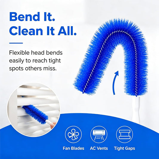 Fan Cleaning Brush – Bendable Microfiber Duster, Reusable Dust Remover, Washable, for Electric Fans, Air Conditioning, Blinds, Vents, Car & Home Use,Blue:2