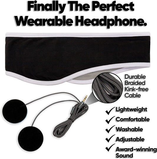 CozyPhones Sleep Headphones - Over Ear Headphones from Ultra Thin Cool Mesh Wired for Side Sleepers, Meditation, Running, Laptop, and Phone - White