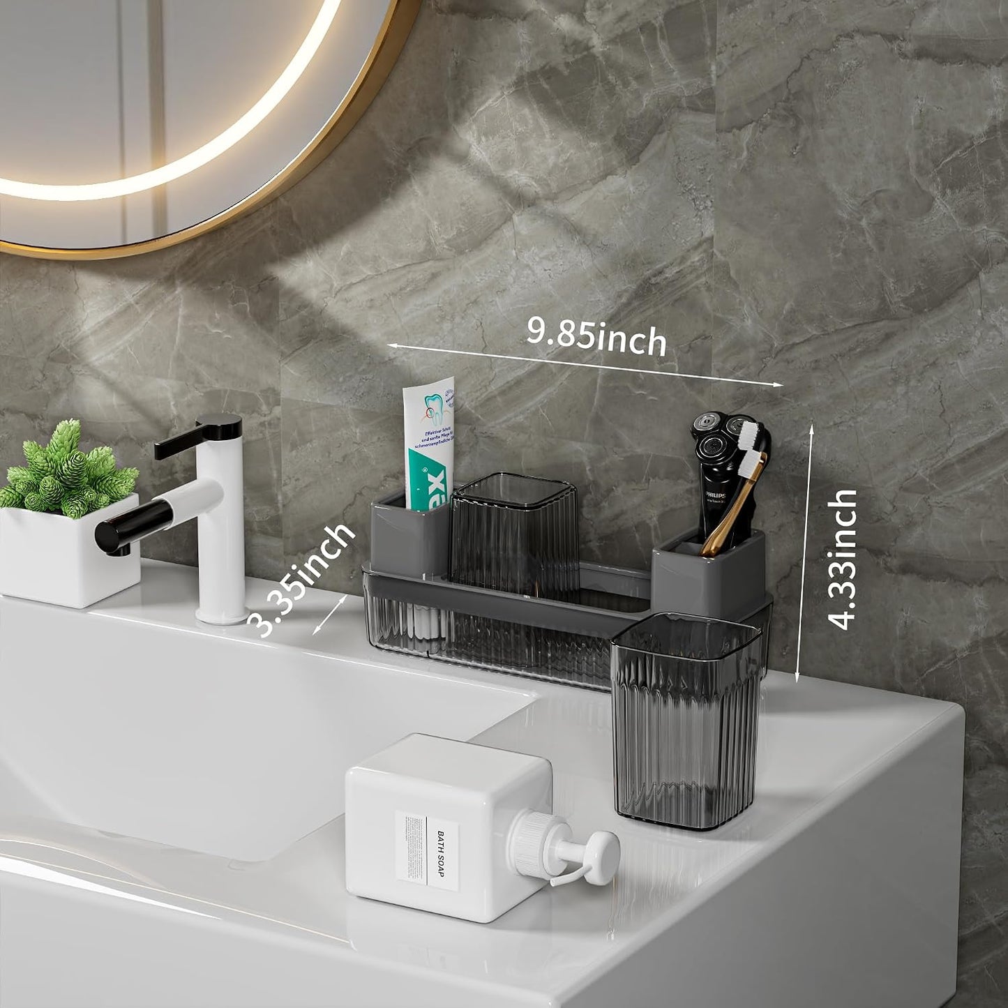 Toothbrush Holder for Bathrooms, 2 Cups Toothbrush Organizer for Bathroom Countertop, Toothbrush Holder Toothbrush Storage for Shower, Tooth Brushing Holder Cup Tray and Toothpaste Caddy Black