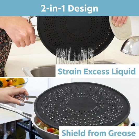 XL 11.5" Silicone Splatter Screen Shield- Multi Use Cover w Foldable Handle