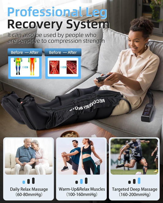 YINGGG Air Leg Massager with Compression: Professional Full Compression Boots with Adjustable 9 Intensities, Leg Massager for Circulation and Fatigue Relief for Post-Workout(Large)