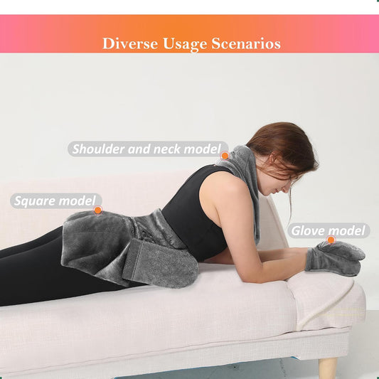 Romfox 4-in-1 Detachable Microwavable Heating Pad for Back, Neck, Shoulder and Waist - Modular Moist Heat Pack for Body Pain Relief - Reusable Hot & Cold Therapy Set