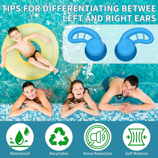 Swimming Ear Plugs for Adults, 4 Pairs Reusable Silicone Waterproof Colorful Swim Earplugs for Swimming Showering Snorkeling Surfing and Water Sports, Water Ear Plugs for Men and Women