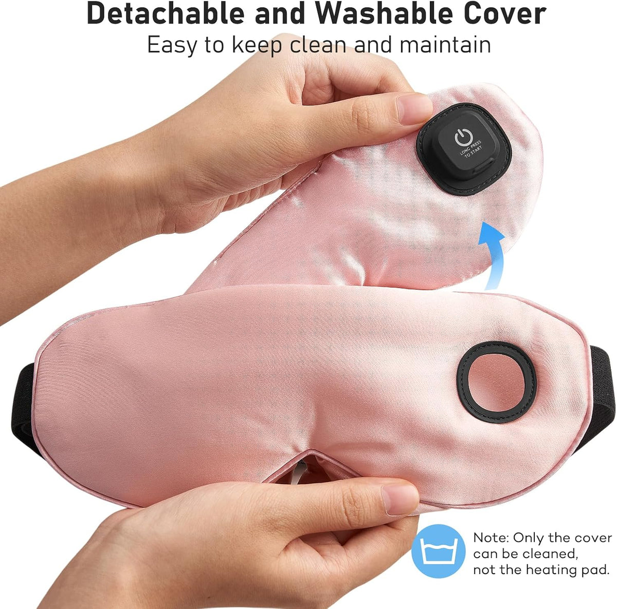 LitBear Heated Eye Mask, Silk Cordless Warm Eye Compress for Dry Eyes, Light Blocking Heat Eye Mask for Women Men, Soft Eye Heating Pad for Dry Eyes, Travel, Rechargeable, Washable Cover (Black)
