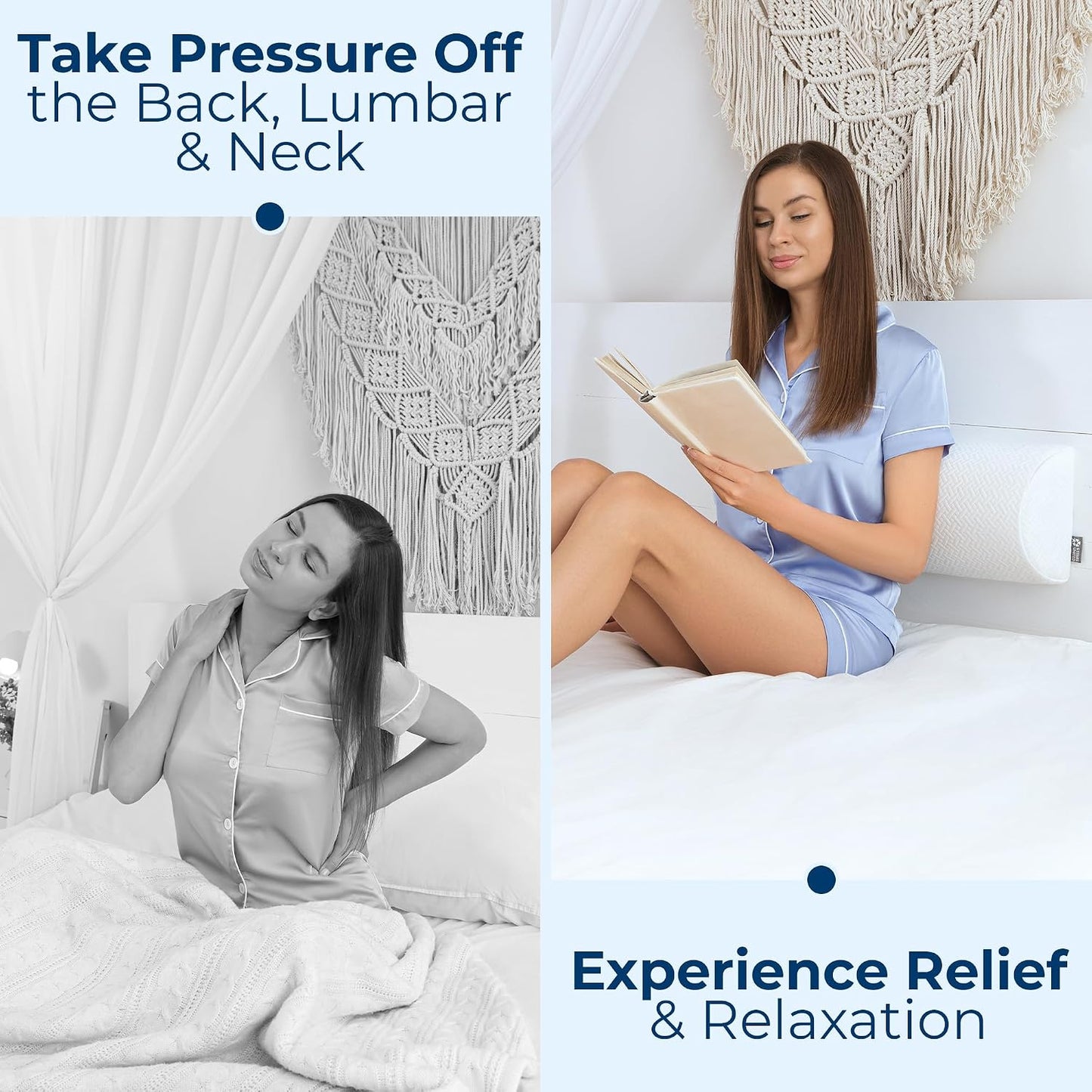 5 STARS UNITED Knee Pillow for Back Sleeping – Half Moon Bolster Pillow for Legs, Under Knee Pillow for Sleeping on Back, Memory Foam Leg Pillow for Back Pain, White