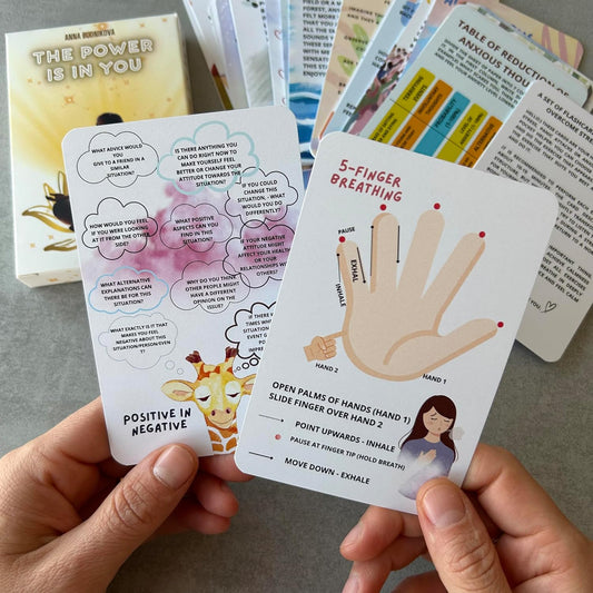 Panic Attack & Anxiety Relief Cards – 'The Power is in You' 46 - Card Deck with Grounding Exercises, Breathing Techniques & Stress Management Practices (English)
