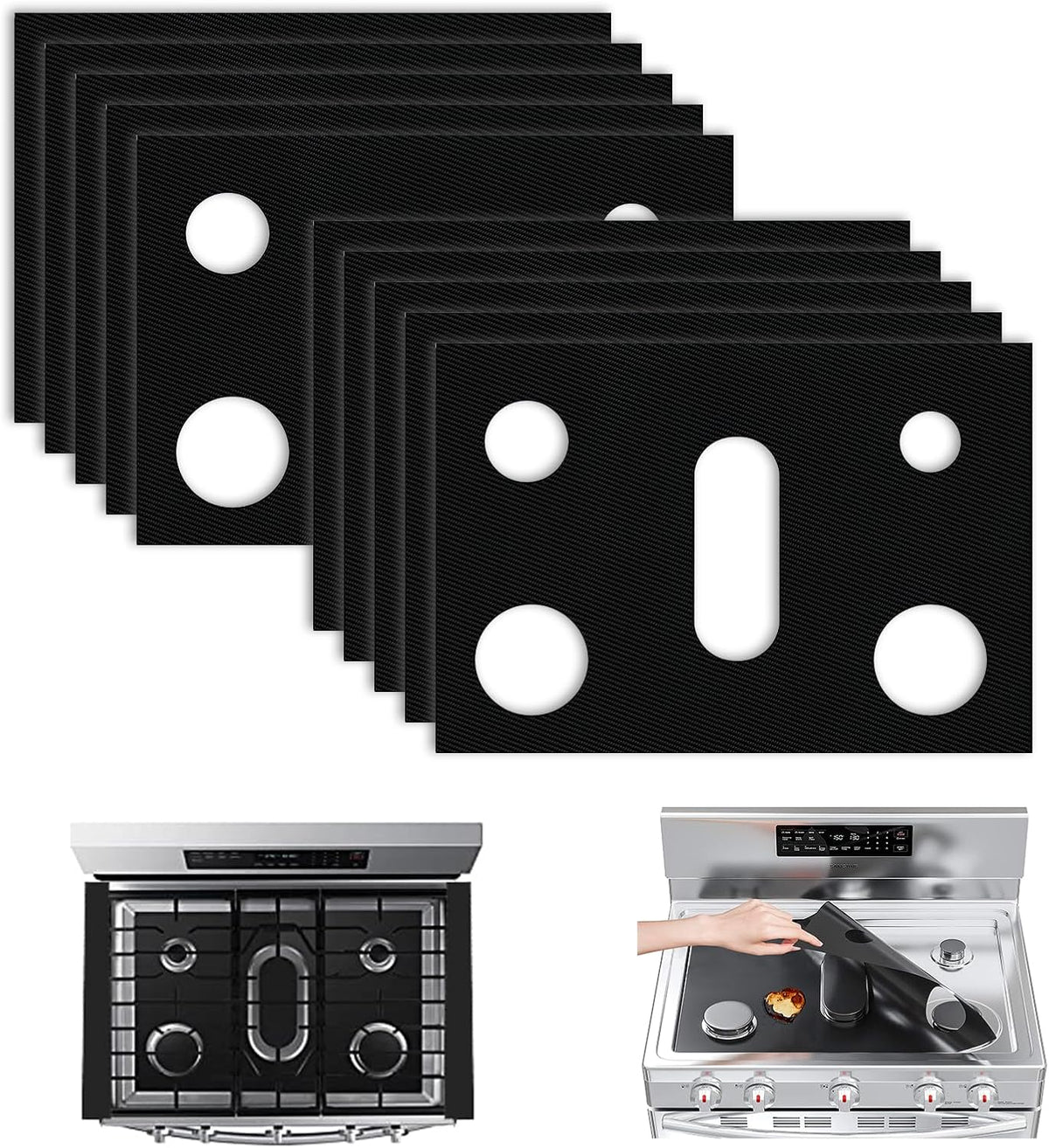 Stove Top Covers for Gas Burners,Non-Stick Stove Guard, Samsung Gas Stove, Reusable Stove Covers (Black)