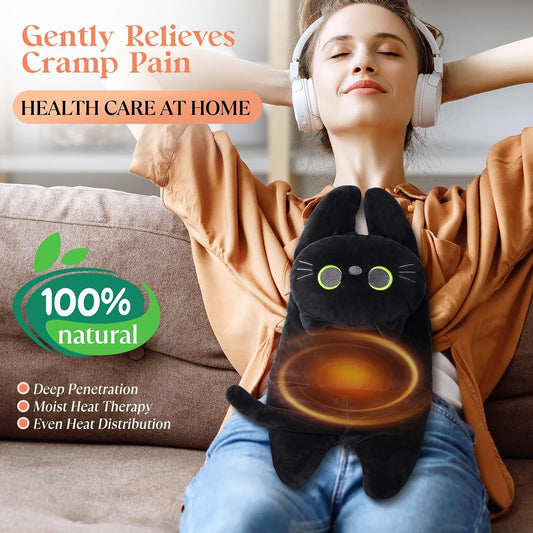 Microwave Heating Pad for Pain Relief, 19" x 9" Microwavable Heat Pads, Period Menstrual Heating Pads for Neck Shoulder, Back Pain, Muscles, Joints, Natural Heat Pack Moist Heat, Large Black Cat