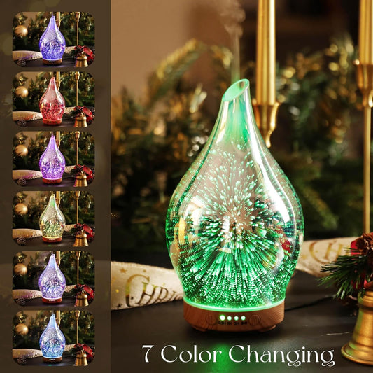 Porseme Oil Diffuser 3D Glass Aromatherapy Ultrasonic Humidifier, Air Refresh Auto Shut-Off, Timer Setting, BPA Free for Home Hotel Yoga Leisure SPA Gift 150ml Last 6H - Colors A