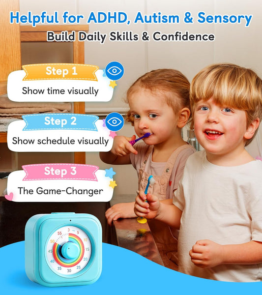 2-in-1 Visual Timer & Magnetic Visual Schedule for Kids | Autism ADHD Time Management Tool with 100+ Routine Chore Chat Magnets, Learning Materials for Home, Classroom, Education