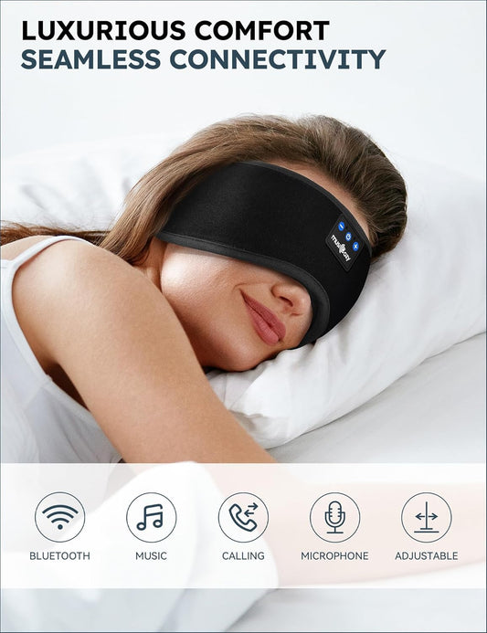 MUSICOZY Bluetooth 5.4 Sleep Headphones Sleeping Eye Mask Earbuds Headband | HD Stereo Sound, Wireless Headphones with Soft Lining Blackout Washable Design for Side Sleepers Travel Meditation Relaxation