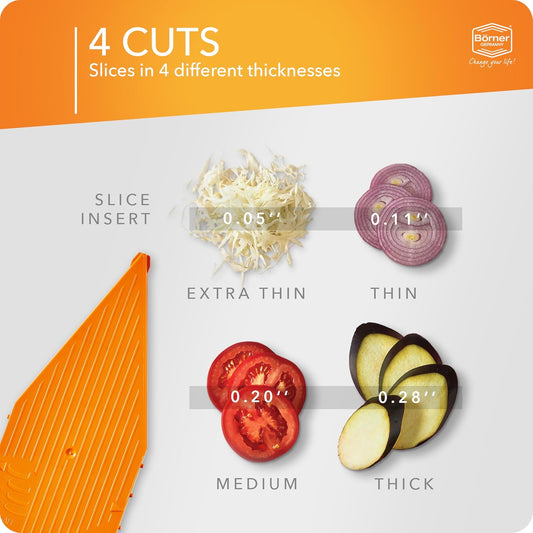 Mandoline Food Slicer Börner V5 (Basic Set) by Reston Lloyd • V-Slicer with Food Holder • Made in Germany • Fruit & Vegetable Chopper • Multiple Settings • Color: Orange