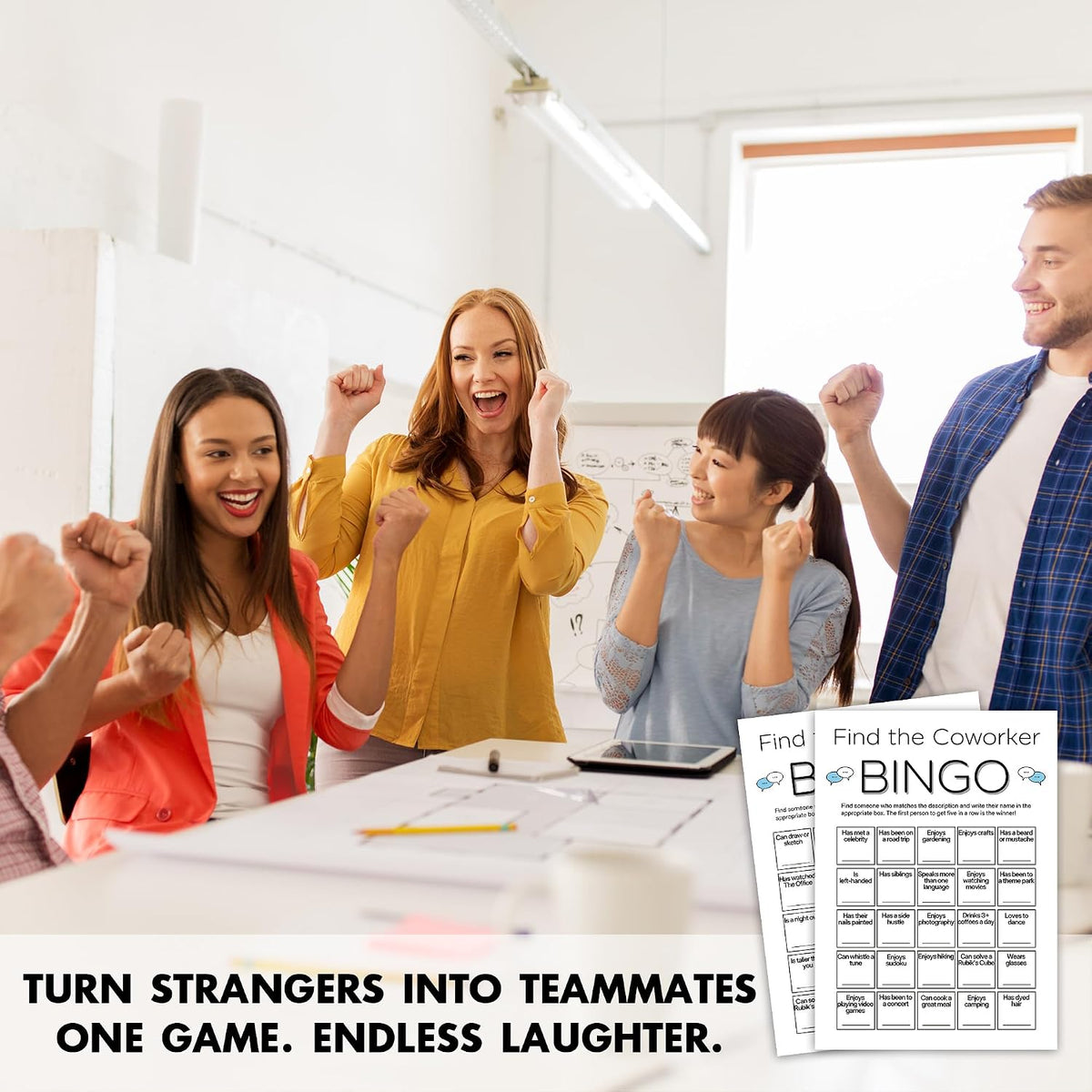 Find Someone Who Bingo Cards, 25 Unique 5x7 Sheets, Get to Know You Activity, Team Building Games for Work, Ice Breakers Games for Office Party-A04