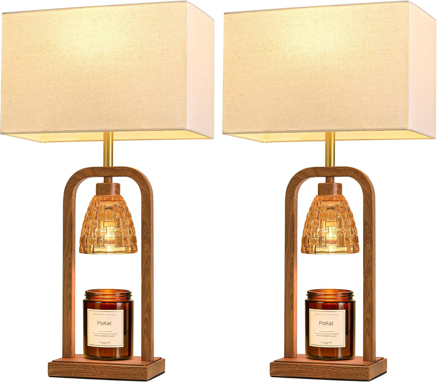 PoKat Gold Table Lamp Candle Warmer, Candle Warmer Lamp with Timer Dimmer, Wax Light Warming Table Lamp for Jar Candles, Modern Bedside Lamp for House Warming Home Decor Living Room, Bulb Included