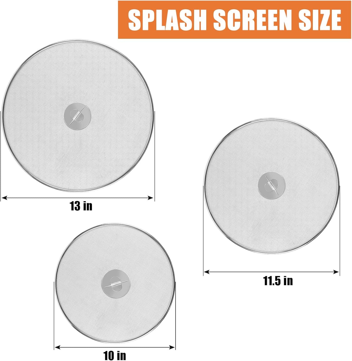 3-Pack Splatter Screens for Frying Pan - 10", 11.5", 13" Stainless Steel Grease Splatter Guard with Foldable Knob, Ultra-Fine Mesh, Rust-Free - No Oil Mess, No Burns, Ultra Fine Mesh