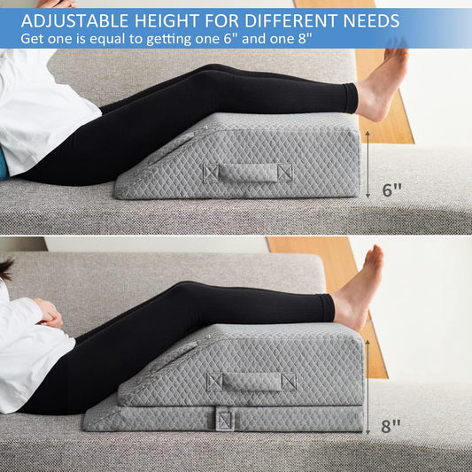 Adjustable Leg Elevation Pillows for Swelling & Pain Relief | Cooling Gel Memory Foam, Leg Wedge Pillow for Post Surgery, Fits All Heights, Non-Slip & 4 Handles, Breathable Washable Cover