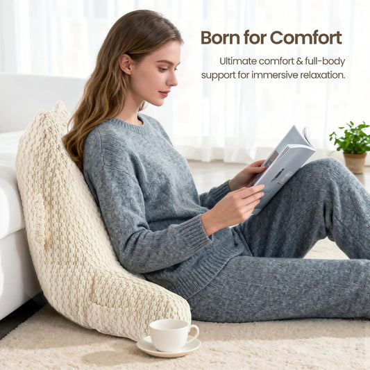 Standard Reading Pillow for Bed Sitting Up, Backrest Pillow with Shredded Memory Foam Filling, Back Support Cushion, Bed Rest Pillow with Arms, Pockets and Washable Cover-Grey