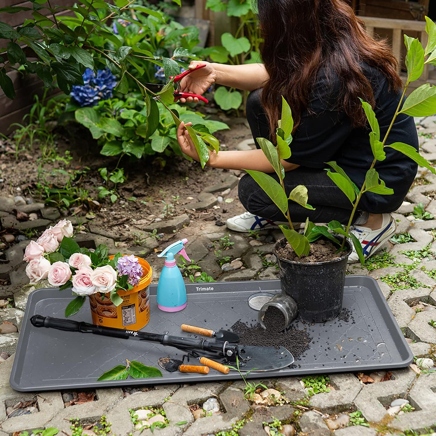 All Weather Boot Tray Extra Large 40"x20" - Brown Plastic Shoe Mat | Multi-purpose mudroom entryway tray with 1.25" raised edges - fits shoes, pet bowls & plants - 100% recycled polypropylene