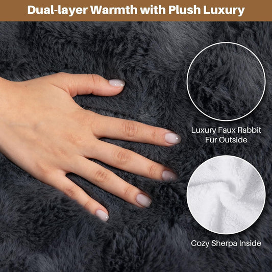 Electric Foot Warmer, Luxury Faux Fur Heating Pad for Feet Pain Relief Cramp, Heated Foot Warmer for Under Desk & Bed with 3 Heat Settings & 2H Auto-Off, ETL Certified, 20x22 Inch, Dark Grey