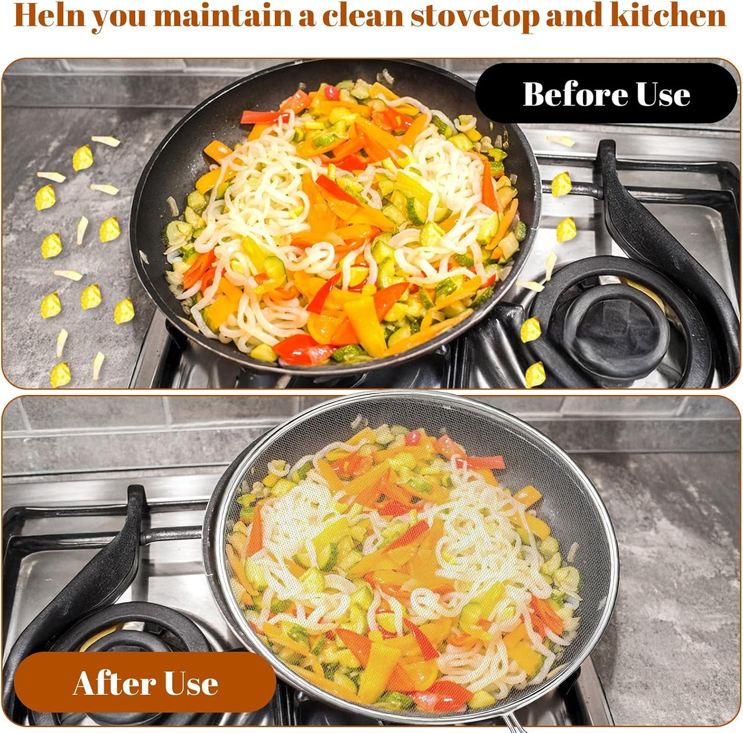8.3Inch Grease Splatter Screen, Stainless Steel Splatter Screen for Frying Pan with Wood Handle Grease Splatters Guard Hot Oil Splash Protector Cover Oil Splash for Kitchen Cooking Supplies