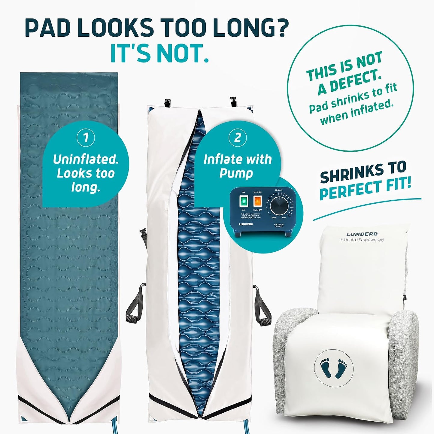 Lunderg Alternating Air Pressure Pad for Recliner Chair with Quiet Pump | Pressure Relief Cushion for Recliner - Bed Sore Prevention - Medical Grade Mattress Pad & Coffee Cover - For Home or Hospital
