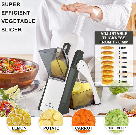 ONCE FOR ALL Safe Mandoline Slicer, Vegetable Slicer Potato Slicer, Gray | Vegetable Slicer For Food Potato Slices, Thickness Adjustable 0.1-8 mm Kitchen Artifact Fast Meal Prep, Gift, Only Slicer