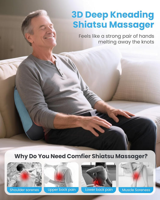 COMFIER Lumbar Support Cushion with Kneading Massage, Heat & Vibration, Ergonomic Back Support Pillow for Office Chair, Seat & Sofa Adjustable Comfort, Gray