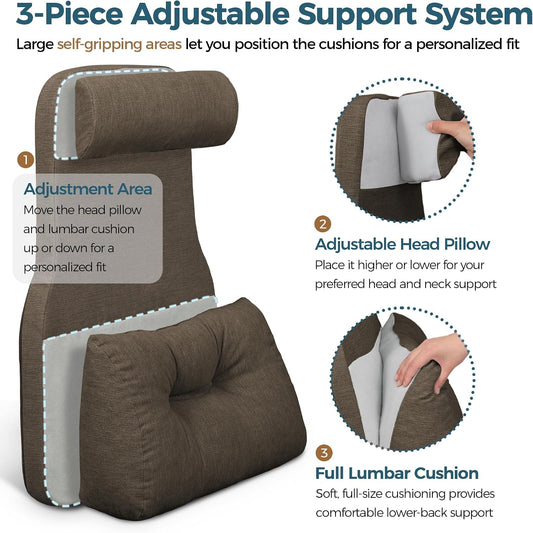 Shinnwa Adjustable Lumbar Support Pillow for Recliner with Headrest | Self-gripping fabric,Shredded Memory Foam filling,Back Support Pillow with Headrest, Lower Back Pillow for Chair and Couch