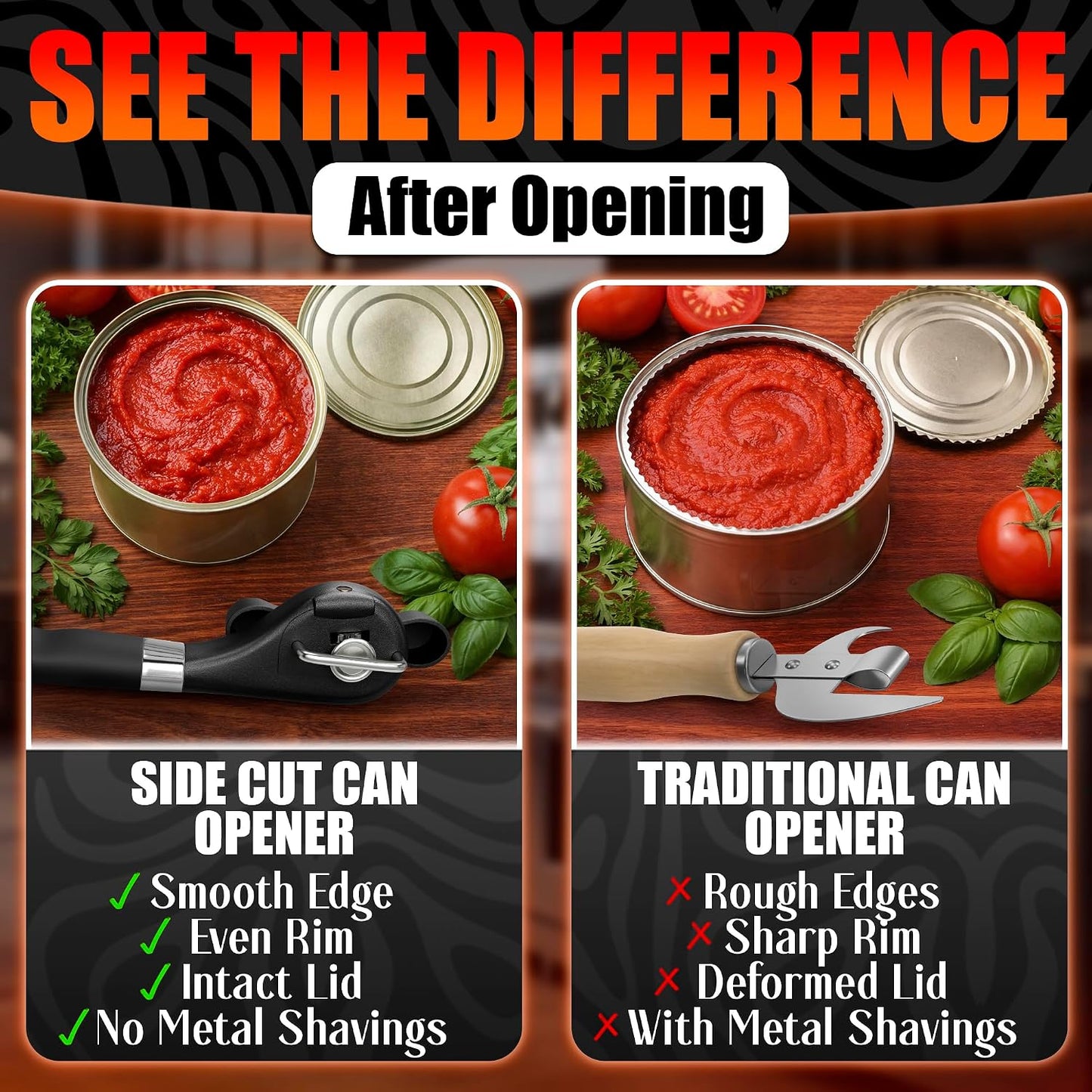 Can Opener Smooth Edge Side Cut – Stainless Steel Manual Can Opener with Ergonomic Handle, Handheld Can Openers for All Can Sizes, No Sharp Edges, Reusable Lid, Easy Turn Knob for Everyday Kitchen Use