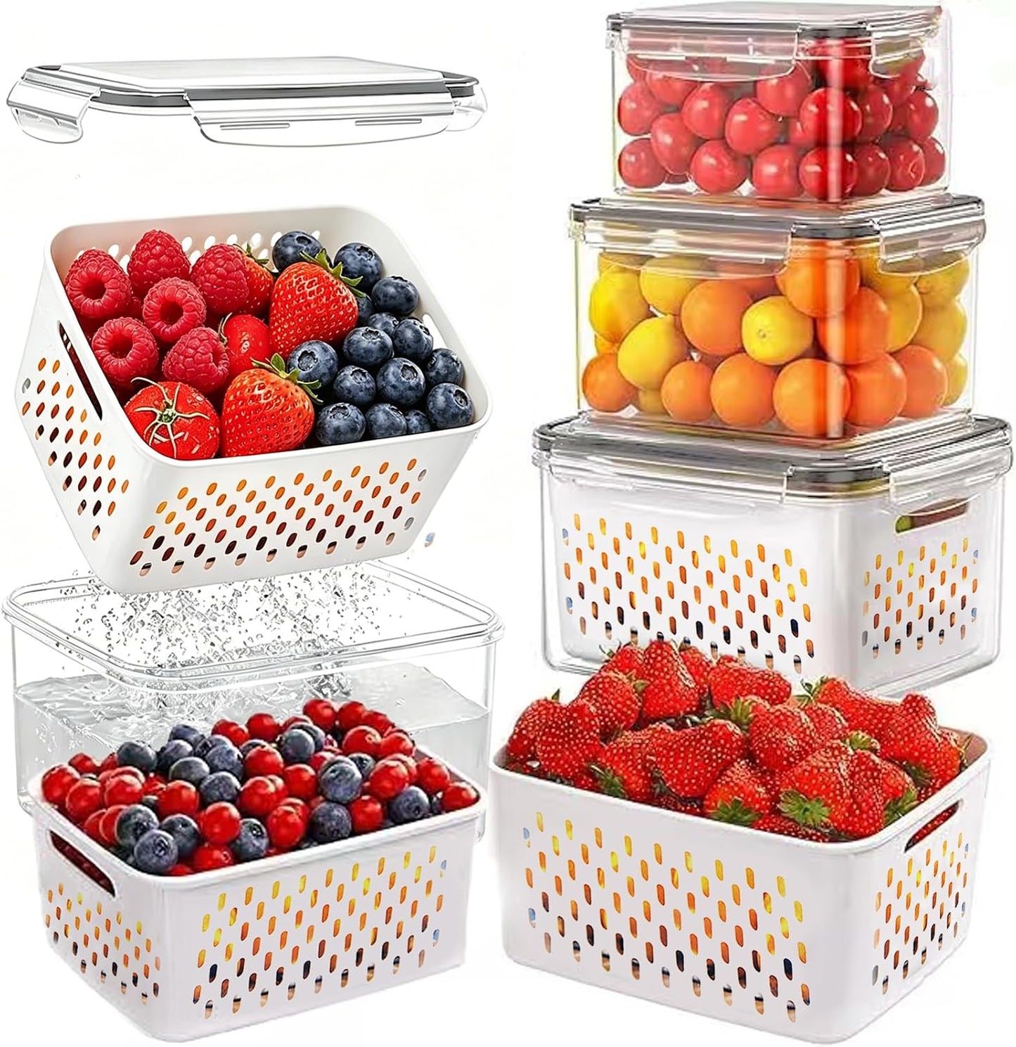 3 Pack Fruit Storage Containers for Fridge with Removable Colander – Airtight Produce Storage Containers with Lids, BPA-Free Berry Keeper for Vegetables, Lettuce & Meal Prep (29oz+59oz+112oz)