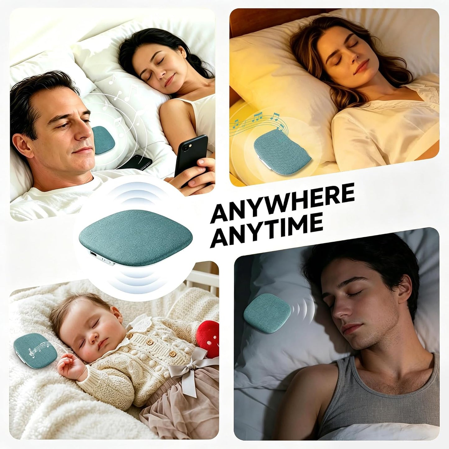 Under Pillow Sleep Speaker, Flat Bluetooth Pillow Speaker for Sleeping | Material: Plastic & woven fabric. Use: Bone conduction audio for bedtime relaxation, side sleepers, and masking noise.