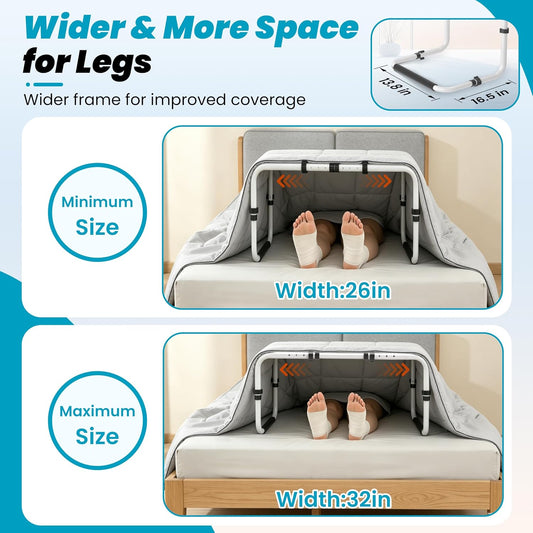 Blanket Lifter for Feet, Height Adjustable Foot Tent,Non-Slip Aluminum Alloy | 4 clips, 26"-32" adjustable. Ideal for post-surgery & knee pain relief. Use on bed/floor. Easy assembly, no tools.