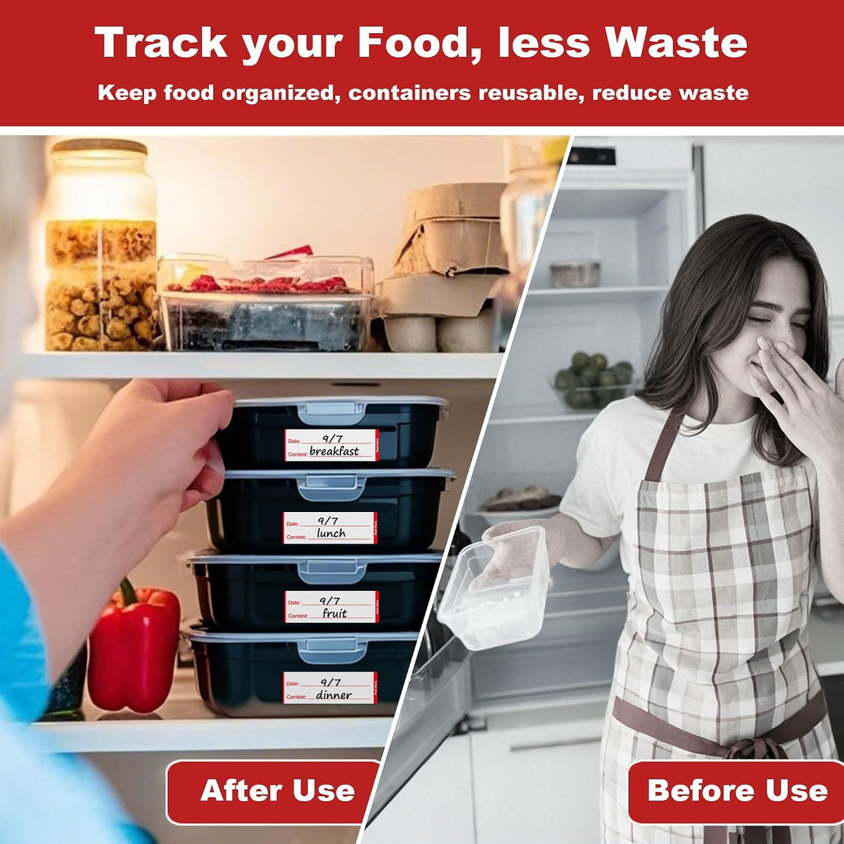 900 Removable Freezer Labels with Dispenser, 1" x 3" (3 Colors) | Pre-Printed, writable, remove no residue, waterproof & oilproof, 3 boxes, 300 labels per box, for meal prep containers