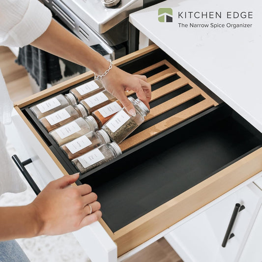 Expandable Spice Drawer Organizer, Bamboo | Holds up to 15 spice jars (not included), non-slip feet, 100% sustainable bamboo wood