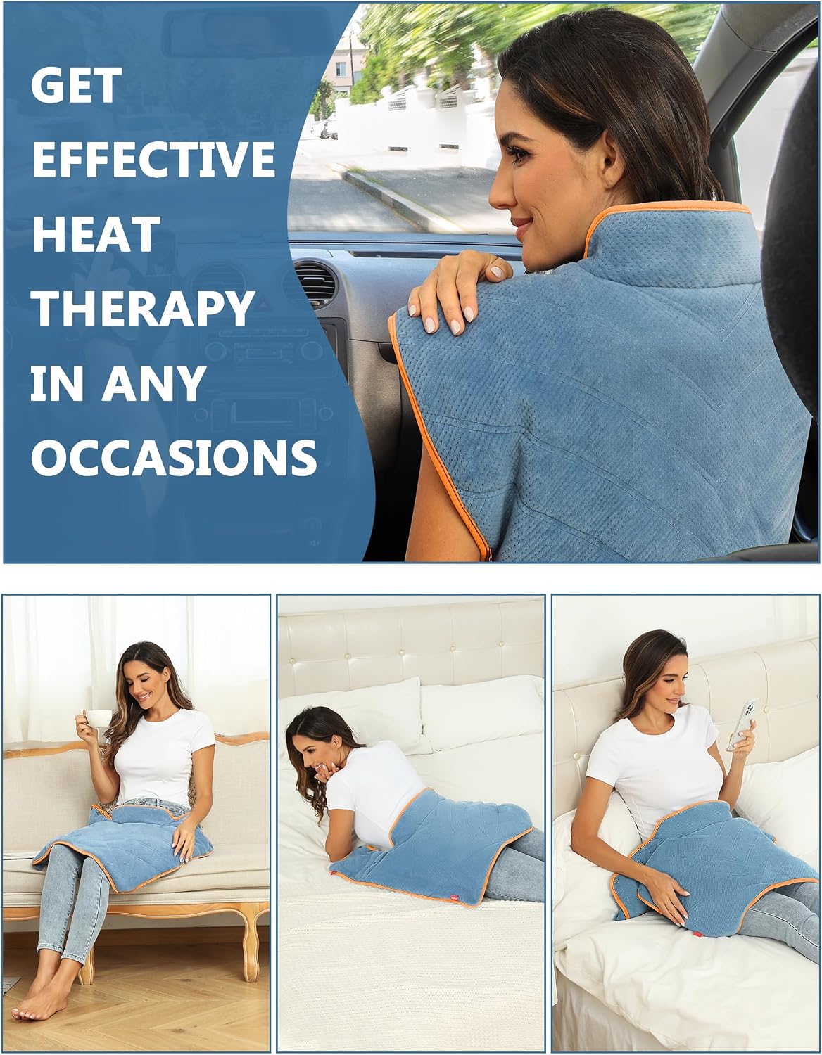 Portable Cordless Heating Pad with Battery,Weighted Rechargeable Heat Pad