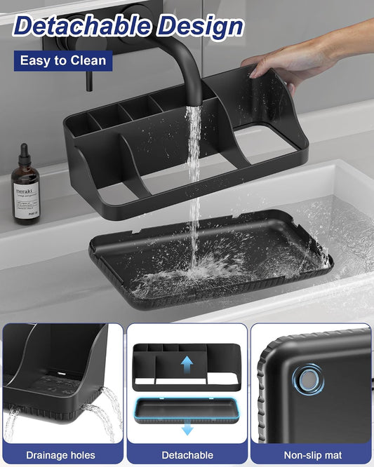 Bathroom Counter Organizer and Storage, 7 Slots Detachable Toothbrush Holders for Bathrooms, Anti-Slip Electric Toothbrush and Toothpaste Holder Countertop Vanity Organizer Accessories for Adults Kids