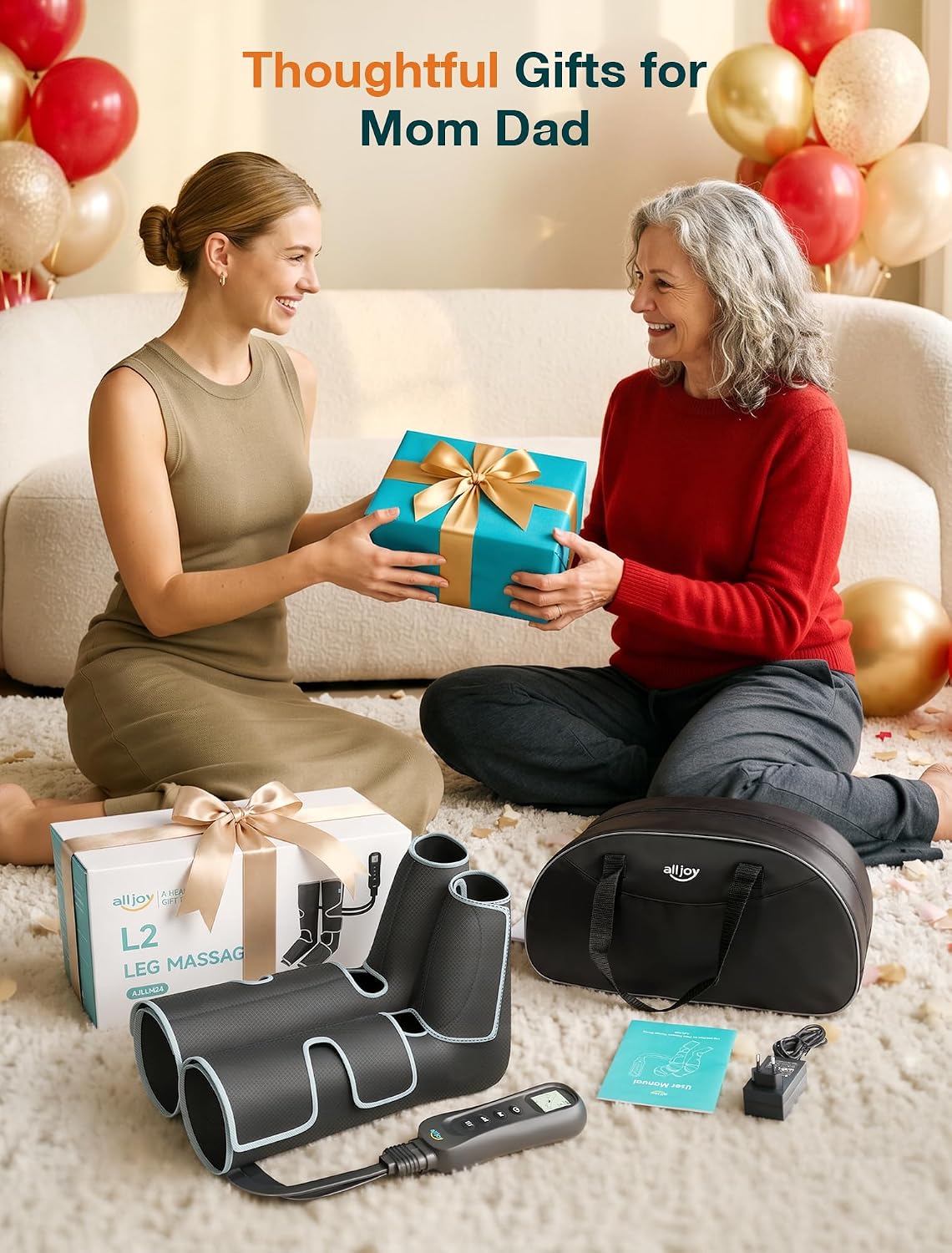 ALLJOY Leg Massager for Circulation and Pain Relief FSA,Gifts for Men Women | Leg Massager with Heat and Compression Helpful for Vericose Veins, Fatigue, Cramps, Swelling, Edema