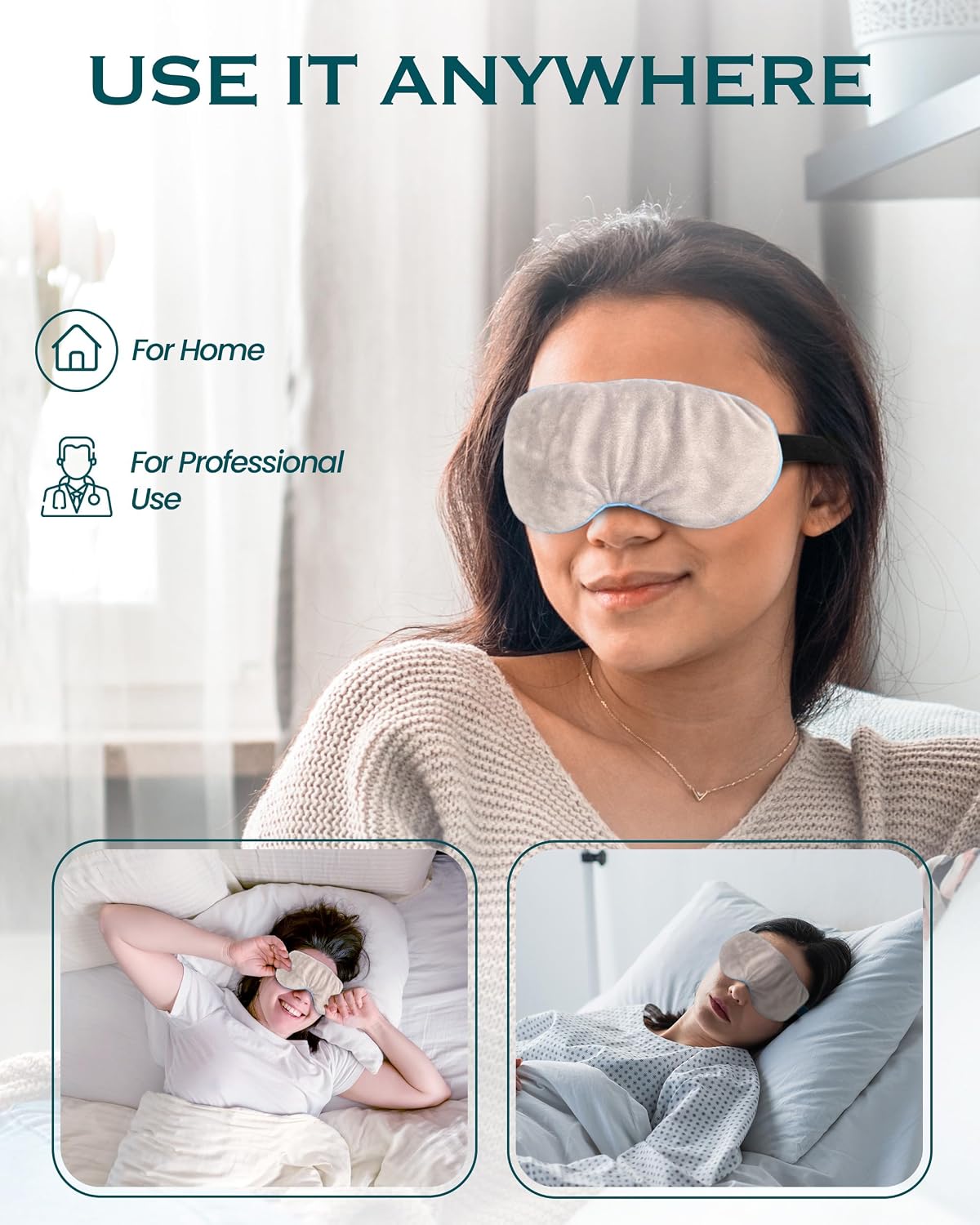 Heated Eye Mask for Dry Eyes, Stye, Blepharitis & Puffiness Relief – Microwavable Warm Compress with Soft Fleece – ThermoDR Reusable Mask for Fatigue, Strain, Sinus & Irritation – Grey