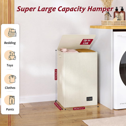 195L Laundry Hamper 3 Section,Large Laundry Hamper with Lid,Dirty Clothes Hamper with 3 Inner Bags,Collapsible Laundry Basket Organizer for Laundry Room,Bedroom,Laundry Sorter Hamper 3 Compartment