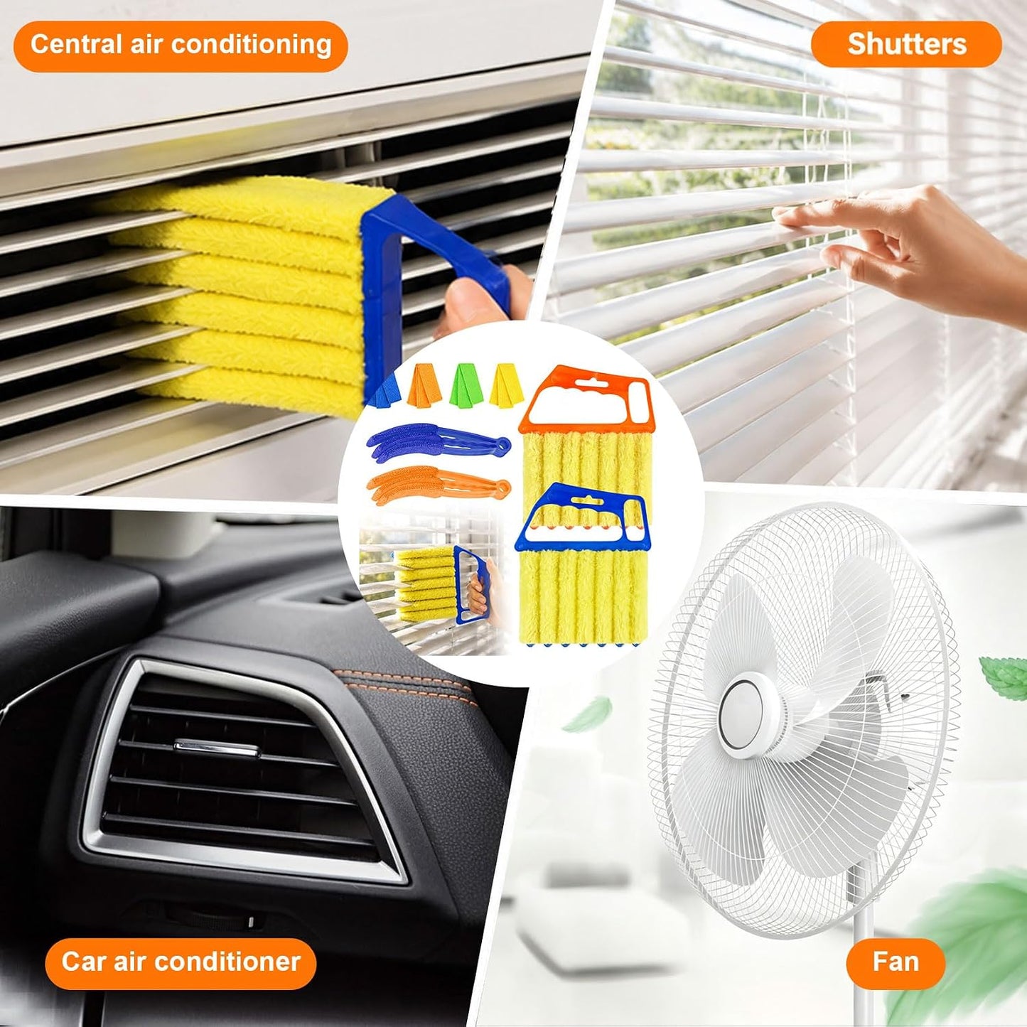 4 Pcs Window Venetian Blind Cleaner Duster Tool with 7 Fingers | Washable Microfiber For AC Vents, Car Vents, Fans, Louvers. Reusable Design Traps Dust. Includes 4 Extra Cloths.