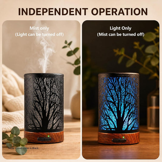 EQUSUPRO Essential Oil Diffuser 150ml Black Metal Aromatherapy Oil Diffuser Ultrasonic Cool Mist Diffuser with Auto Shut-Off Protection,7 Colors Changed LED for Home Office SPA Yoga