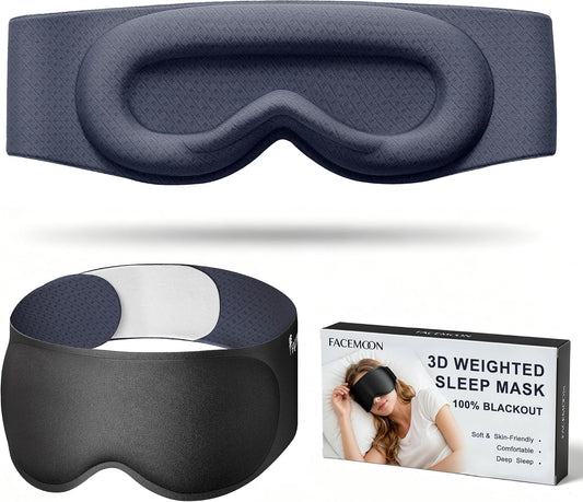 100% Blackout Weighted Sleep Mask: 3D Contoured Eye Mask with Full Coverage for Lash Extension - Soft Memory Foam,Adjustable Size - Eye Cover for Airplane Travel Essential,Meditation Blindfold