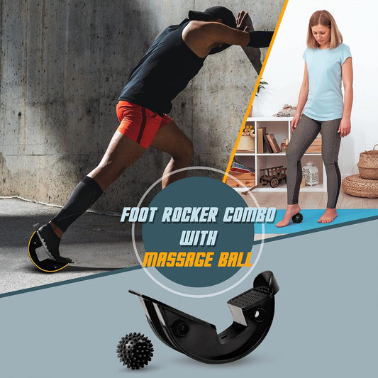 Foot Rocker with Spiky Ball, Calf Stretcher for Plantar Fasciitis Relief, Achilles Tendonitis Relief, Shin Splint Relief, Ankle Stretcher, Achilles Stretcher Improving Flexibility - Black
